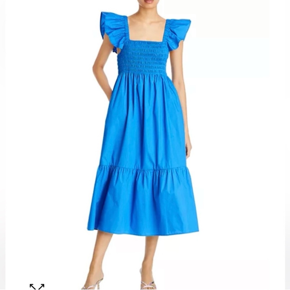AQUA Blue Flutter Sleeve Smocked Midi Dress